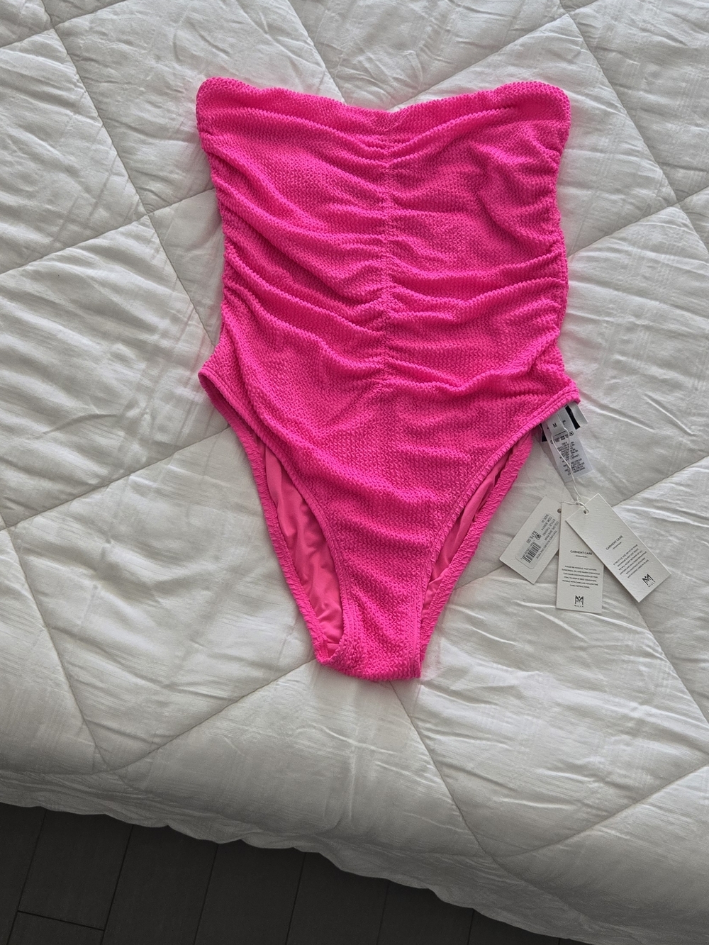 Milly Textured Ruched One-Piece Swimsuit in Shocking Pink
